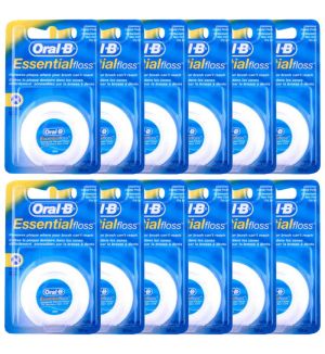 (BUNDLE OF 12) ORAL B ESSENTIAL FLOSS UNWAXED 50M