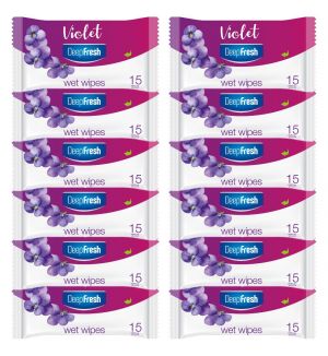 (BUNDLE OF 12) DEEP FRESH FLOWER POCKET WIPES VIOLET 15S