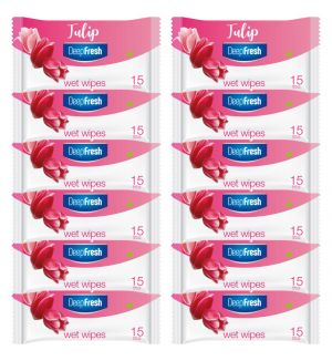 (BUNDLE OF 12) DEEP FRESH FLOWER POCKET WIPES TULIP 15S