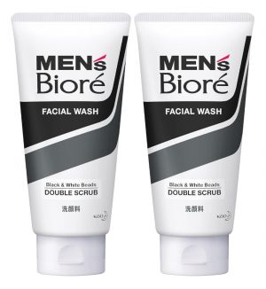 (BUNDLE OF 2) BIORE MEN'S DOUBLE SCRUB WITH BLACK & WHITE BEADS 130G