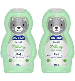 (BUNDLE OF 2) ON LINE KIDS HAIR, BODY, FACE WASH 3 IN 1 FRUIT JELLIES 350ML
