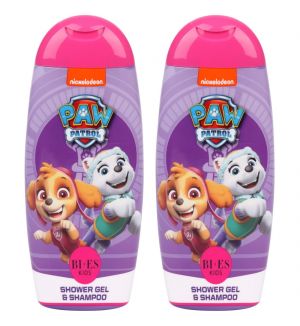 (BUNDLE OF 2) BI-ES PAW PATROL SKYE AND EVEREST SHOWER GEL & SHAMPOO PINK 250ML