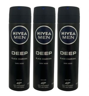(BUNDLE OF 3) NIVEA DEODORANT SPRAY DEEP BLACK CHARCOAL (M) 150ML