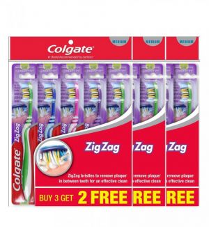 (BUNDLE OF 3) COLGATE ZIG ZAG TOOTHBRUSH 5'S MEDIUM