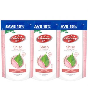 (BUNDLE OF 3) LIFEBUOY BODY WASH REFILL - SHISO & PINK CLAY 850ML