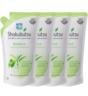 (BUNDLE OF 4)  SHOKUBUTSU RADIANCE BODY FOAM REFILL 600ML VITALIZING & WHITENING