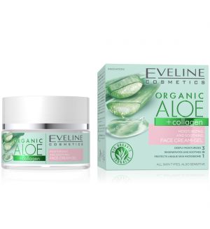 EVELINE ORGANIC ALOE+COLLAGEN MOISTURIZING & SOOTHING FACE CREAM-GEL 50ML