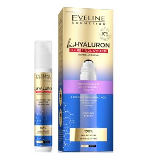 EVELINE BIOHYALURON 3X RETINOL SYSTEM ANTI-WRINKLE EYE & EYELID GEL ROLL-ON 15ML